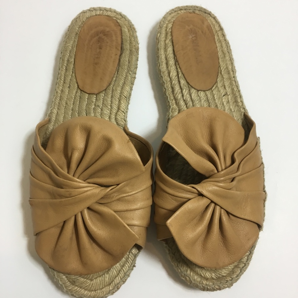 Anthropologie Genuine Leather Bow Slide Sandals